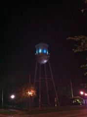 The Keller water tower bathed in blue lights after a Keller High School victory!